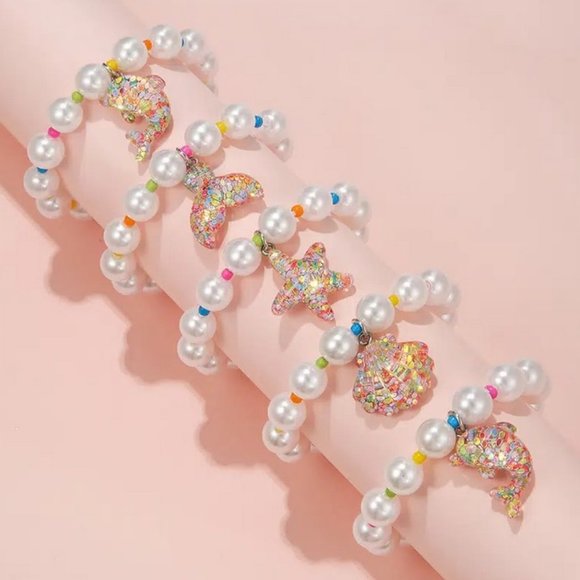 5pcs Girls Marine Style Pearl Bracelet ✨NEW✨ - Picture 1 of 5